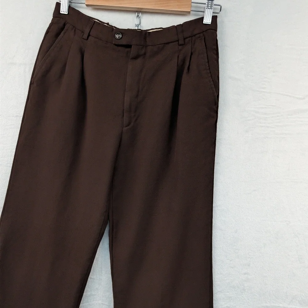 VTG Trousers Men's 30x28 Brown Dark Academia Talon Pleated Flare Old Money 70s